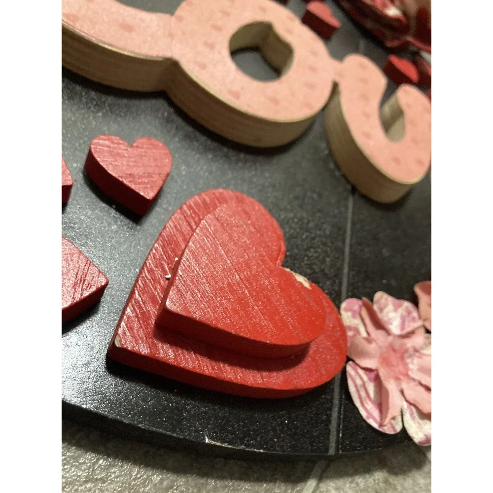 3D Love Front Door Wreath Porch Wallway Decor, Wooden Boho Handmade 16
